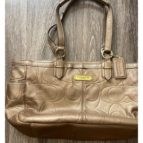 Vintage Coach Gallery Embossed Leather Women’s Tote F20742 Brass Copper Brown - Picture 6 of 14
